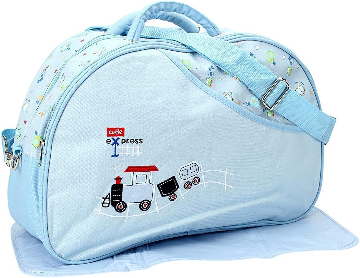 New Born Baby Multipurpose Polyester Diaper/Mother Bag with Holder Diaper Changing Multi Compartment (Printed Blue, Medium)(Pack of 1)