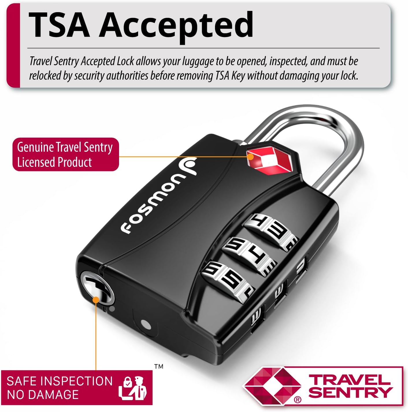 Fosmon TSA Approved Locks for Luggage. Suitcase Locks with Open Alert Indicator, 3 Digit Combination Padlock with Alloy Body for Travel, Backpack Zipper Anti Theft, Locker, Gym, Gun Case, Tent - Image 2