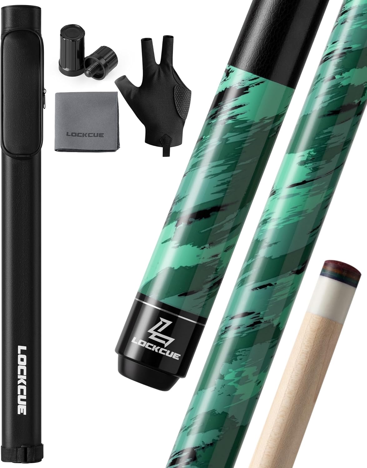 Pool Cue Set with 58-inch Billiard Cue Stick | Hard Leather Tube Case, Microfiber Towel & Glove