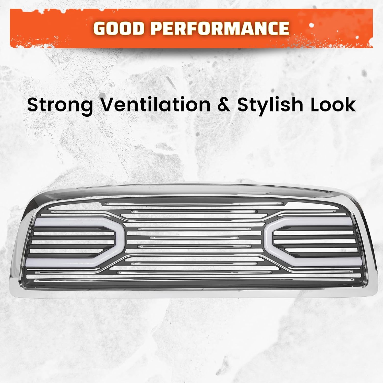 ECOTRIC Front Bumper Grill Compatible with 2009-2012 Dodge Ram 1500 (Chrome w/Lights) Hood Grille Replacement Shell