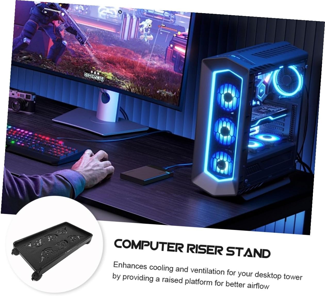Movable Floor Stand with Brake Casters for Carpet and Under Desk Use Stable Computer Tower Holder Platform Black Easy Repositioning and Secure Desktop CPU Support