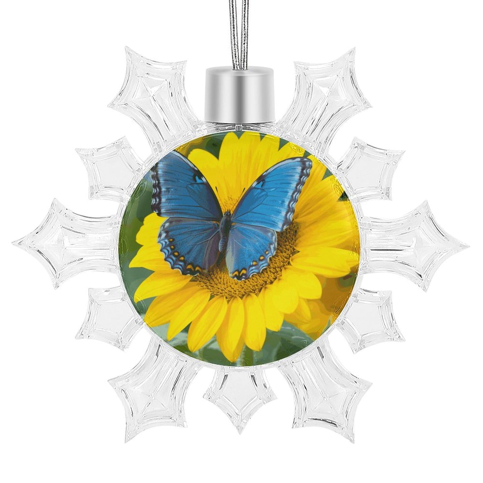 Sunflower Blue Butterfly Snowflake Decorations,Christmas Decorations，Christmas Indoor Winter Wonderland Decor，Hanging Ornaments for Xmas Tree Winter New Year Party Supplies