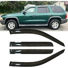 4pcs Extra Durable Tape-on Window Visor Fit for 98-03 Durango 00-04 Dakota Crew Cab Aka Quad with 4 Full Doors,UV Protection Rain Guard, Original Vent Wind Deflector, Dark Smoke,Out-Channel 94119