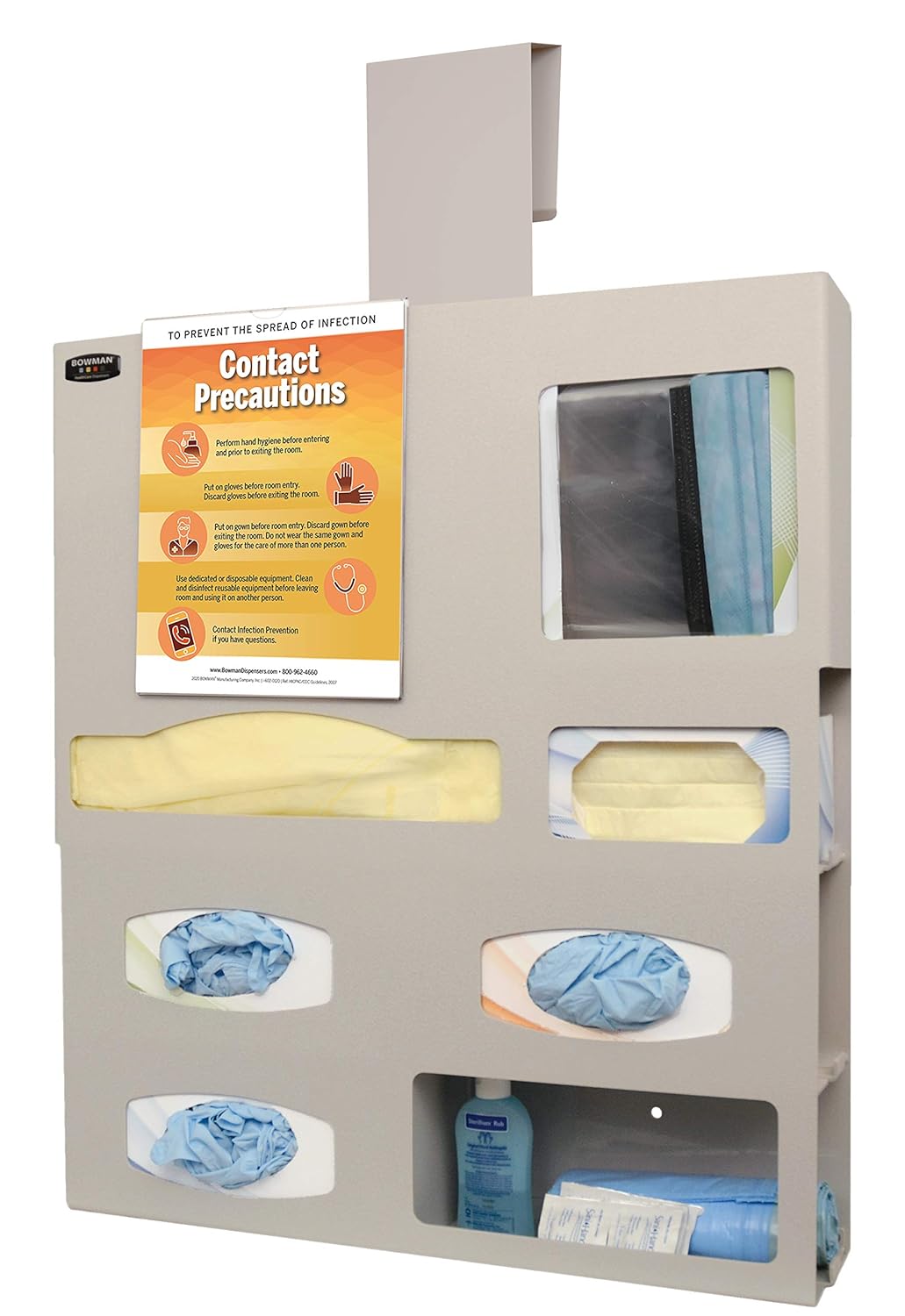 Bowman Dispensers Protective Wear Organizer, Universal Size Compartments, Wall Mounting, Door Hanger Cutout, Stainless Steel, Made in USA, 4.52 Inch L x 22.75 Inch W x 25.63 Inch H