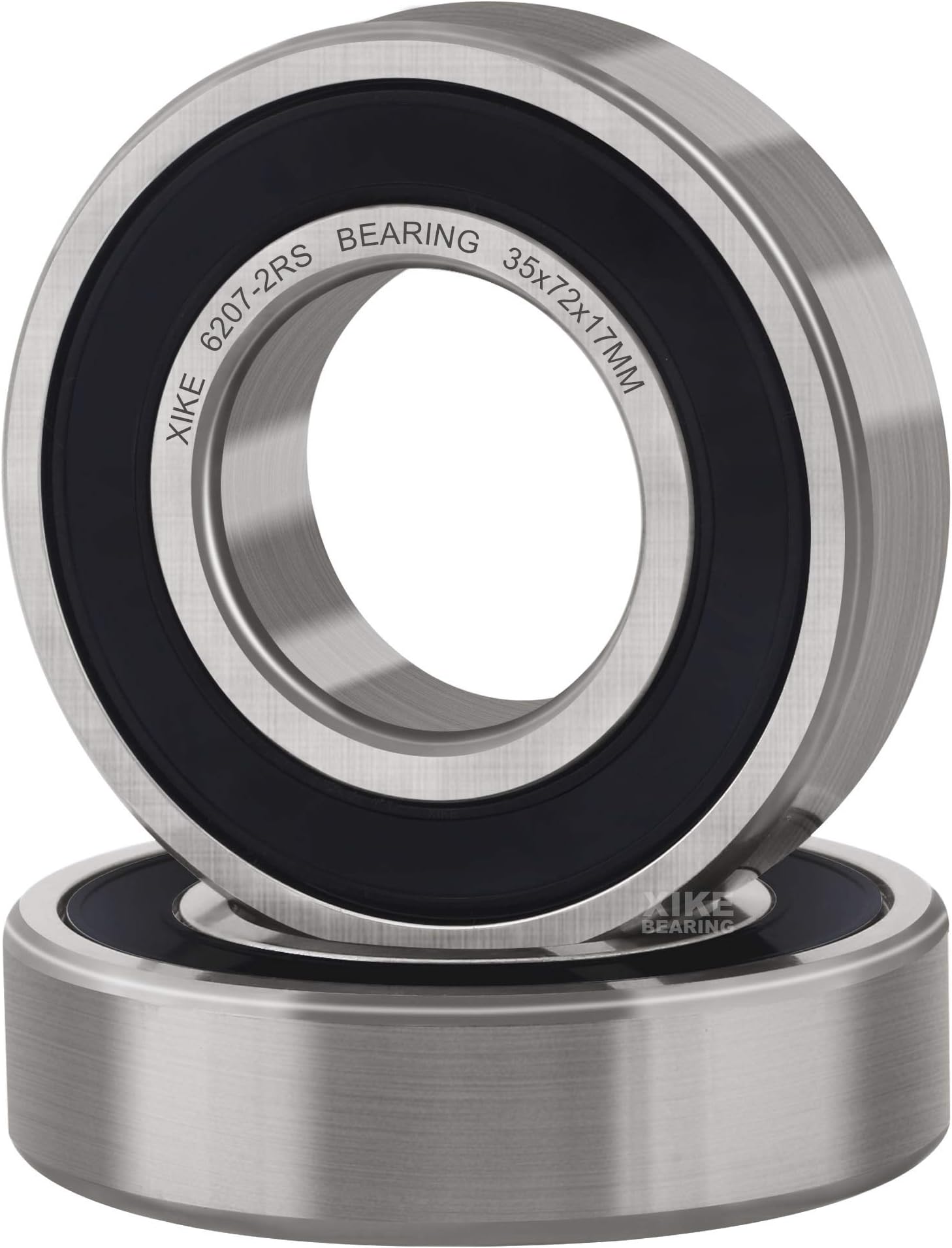 XiKe (2 Pack) 6207-2RS Double Sealed Deep Groove Ball Bearings, 35x72x17mm, Pre-Lubricated for High RPM, Chrome Steel P6, ABEC 3