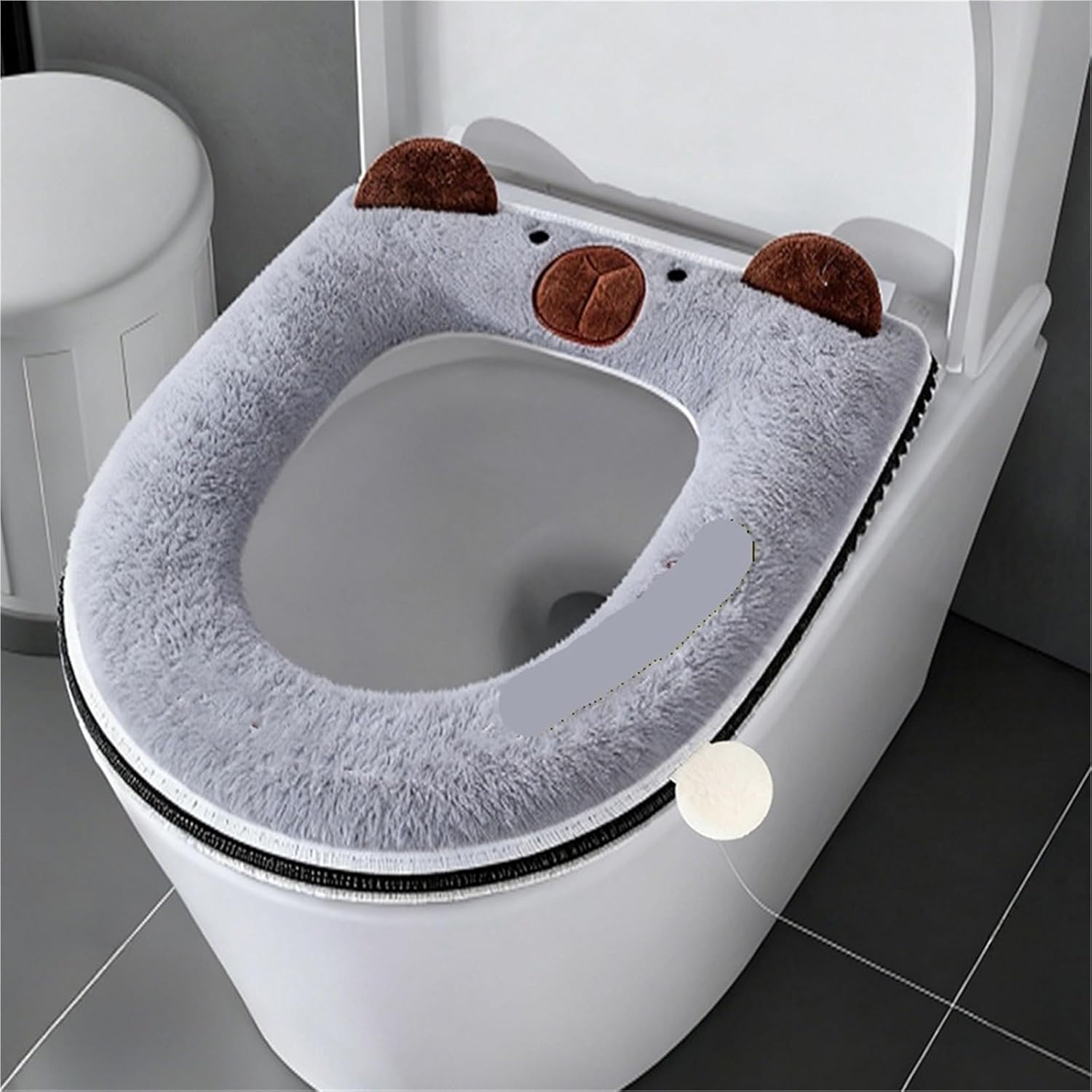 Thickened Plush Toilet Seat Cover, Zipper Design for Winter, Home Bathroom Use, Skin-Friendly Comfortable Toilet Pad(B C4492B)