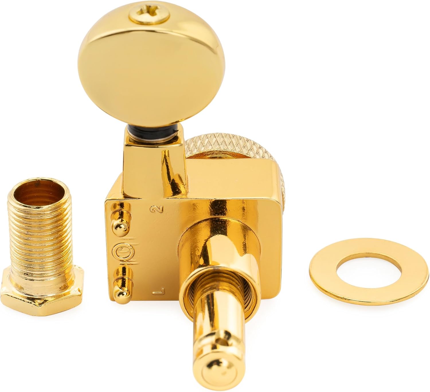 Musiclily Pro Left-Handed 6-in-line 18:1 Ratio 2-Pin Full Sealed Locking Machine Heads Tuners Tuning Pegs Keys with Vintage Oval Button for Fender Strat Tele Style Electric Guitar, Gold