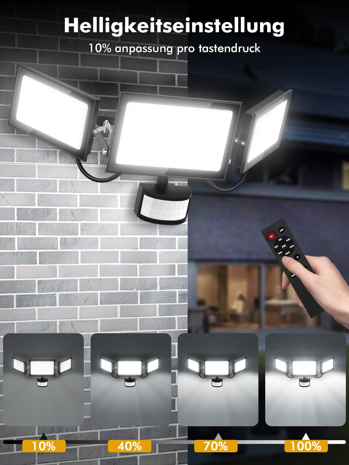LED Strahler mit Bewegungsmelder Außen 150W 2 Stück,6500K Scheinwerfer mit Fernbedienung,15000LM Superhell Außenstrahler,IP66 Wasserdicht LED Fluter Flutlicht für Garten Veranda Garage