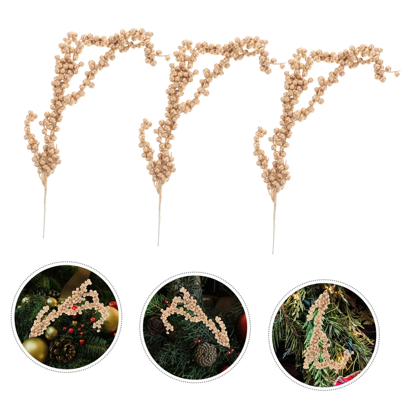 Lot De 3 Branches De Baies Artificielles Dorées Dorées Mousseuses Décoratives en Plastique pour Noël Décoration Intérieure Fête