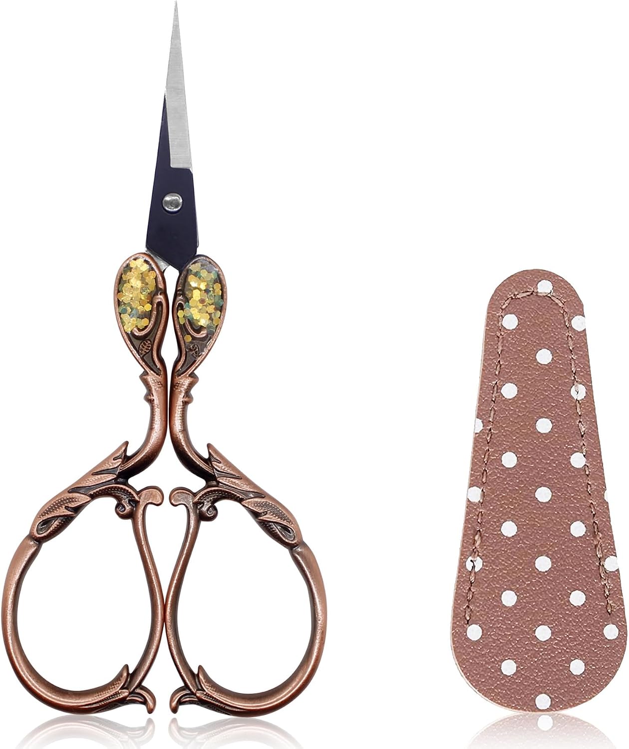 BIHRTC Small Craft 4.5Inch Embroidery Scissors with Artificial Leather Cover Stainless Steel Tip Bird Stork Scissors Shears for Sewing Crochet Embroidery Paper Art Work