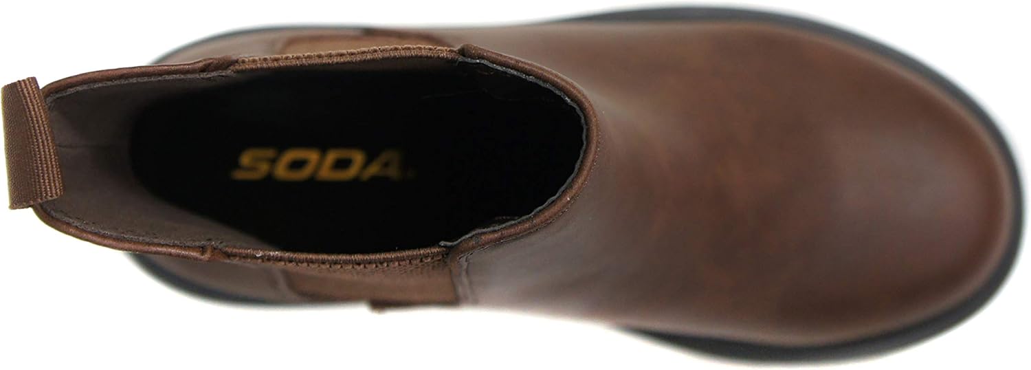 Soda Pilot ~ Women Lug Sole Low Heel Chelsea Fashion Ankle Bootie w/Double Elastic Gore - Image 5