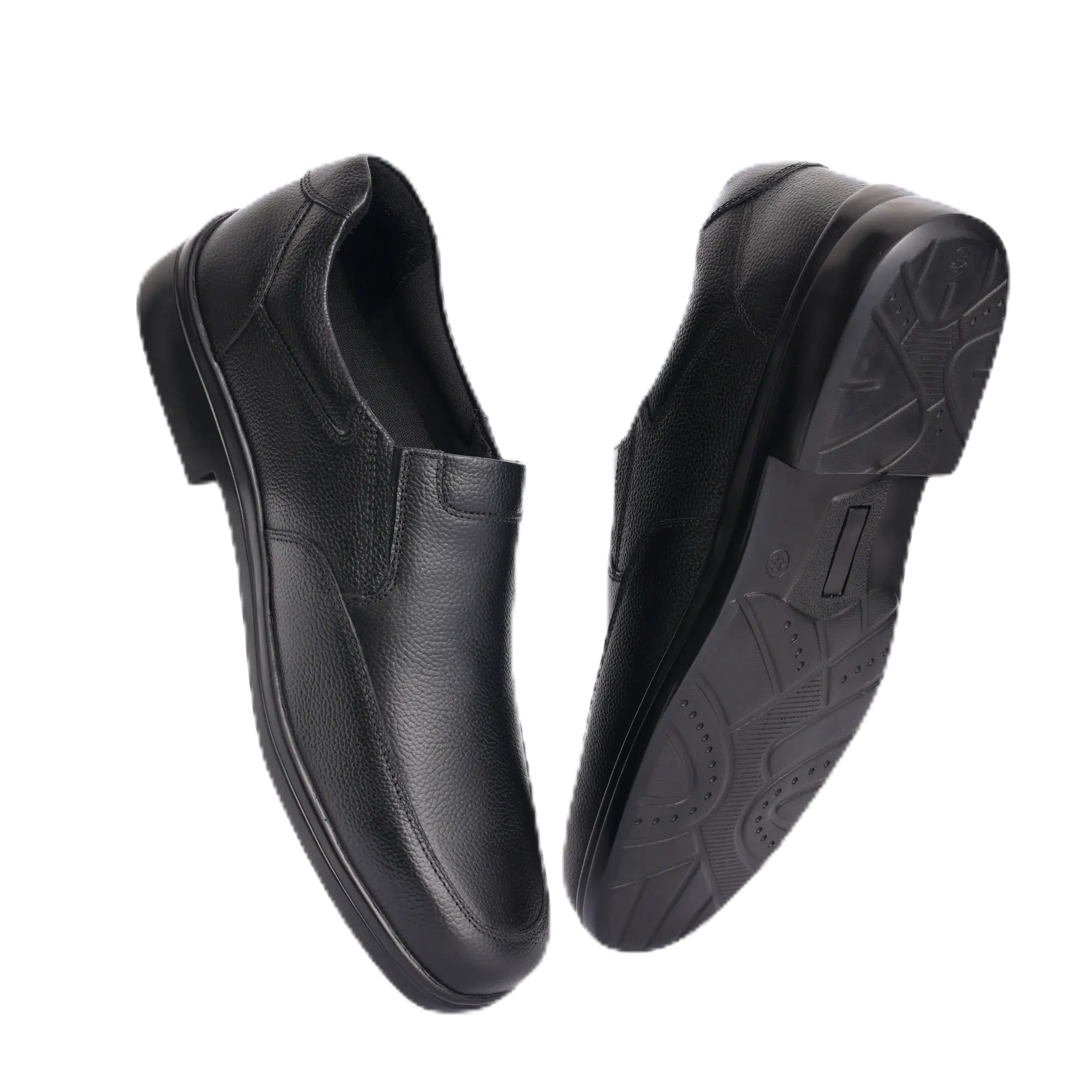 Premium Leather Slip-On Formal Shoes for Men | 3D Arch Support, Heel Cupping & Gel Cushioning | Ultra Comfort Office Wear | Lightweight | Black-image-27