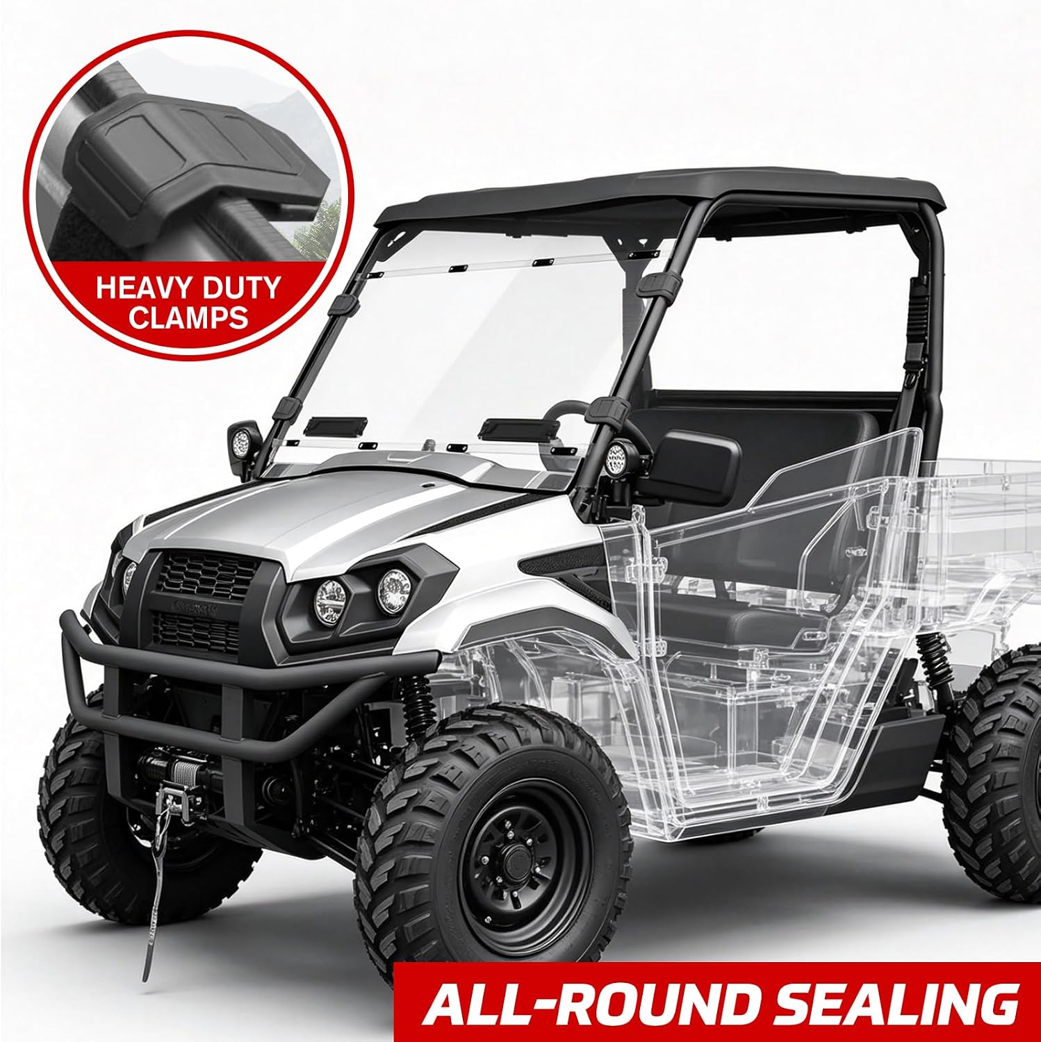 Full Windshield for Kawasaki Mule PRO-MX, Clear Hard Coated Polycarbonate Anti-UV Vented Windscreen for Kawasaki Mule Pro MX 2019-2026 Accessories, Protects Against Debris and Rocks