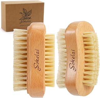 Wokelai 2-Pack Wooden Nail Brushes with Natural Boar & Sisal Bristles - Two-Sided Fingernail Toenail Scrubbers for Manicure Pedicure