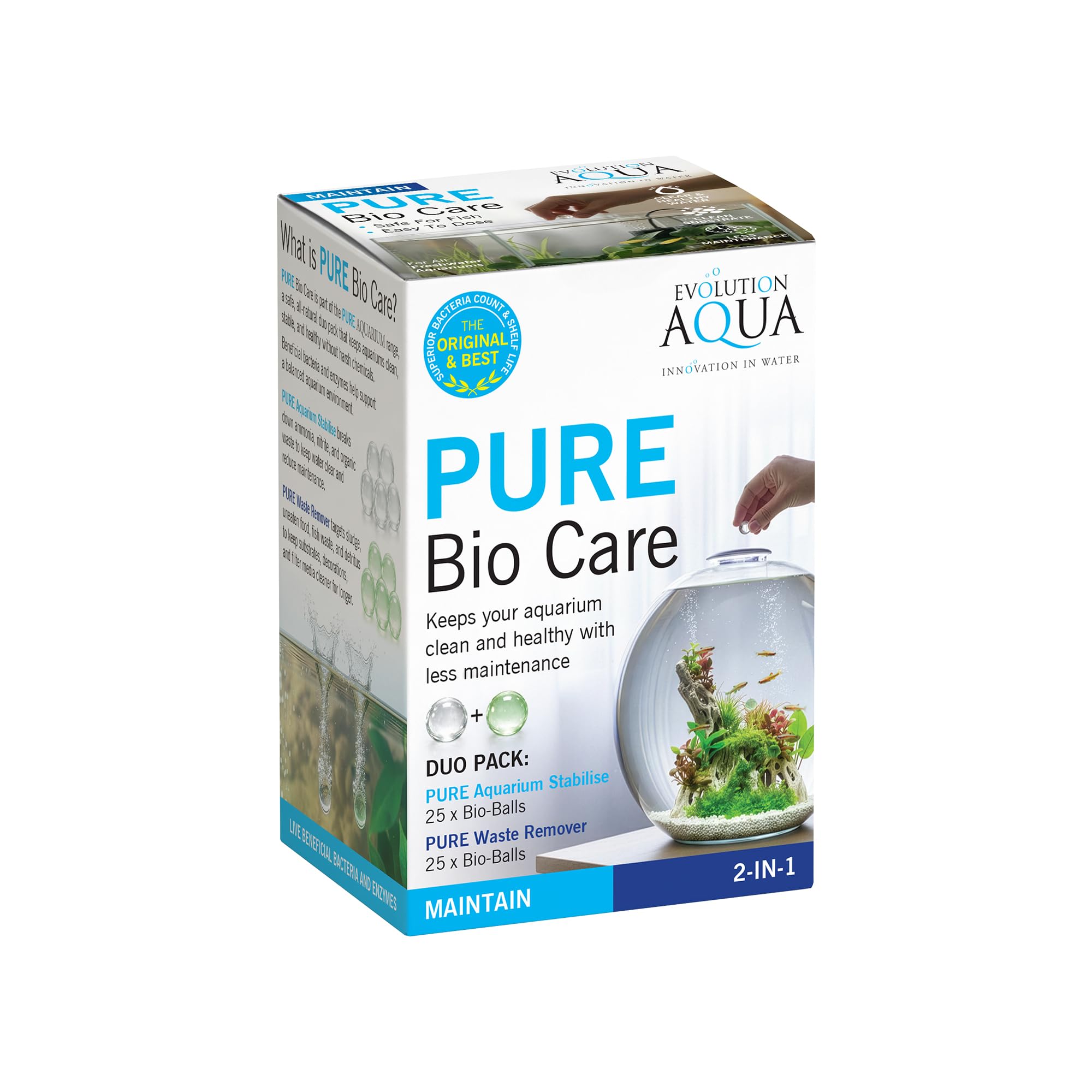 PURE Bio Care - Fish Tank Aquarium Water Treatment Bio Balls – Aquarium Cleaner & Waste Remover – Balance Balls with Beneficial Bacteria for Clear Water – Easy Maintenance for Small Fish Tanks