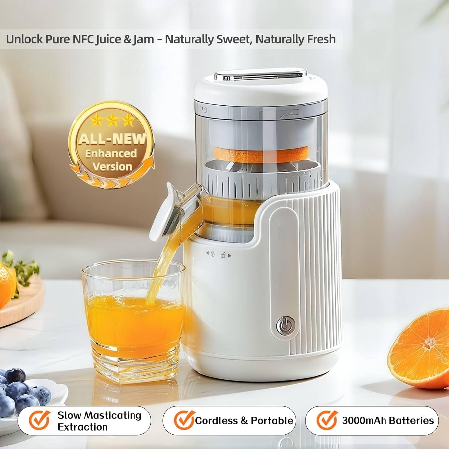 Portable Electric Citrus Juicer, Compact USB Rechargeable Lemon Squeezer, Easy Operation Small Juicer Machine for Oranges & Limes, for Home Kitchen & Travel (white)