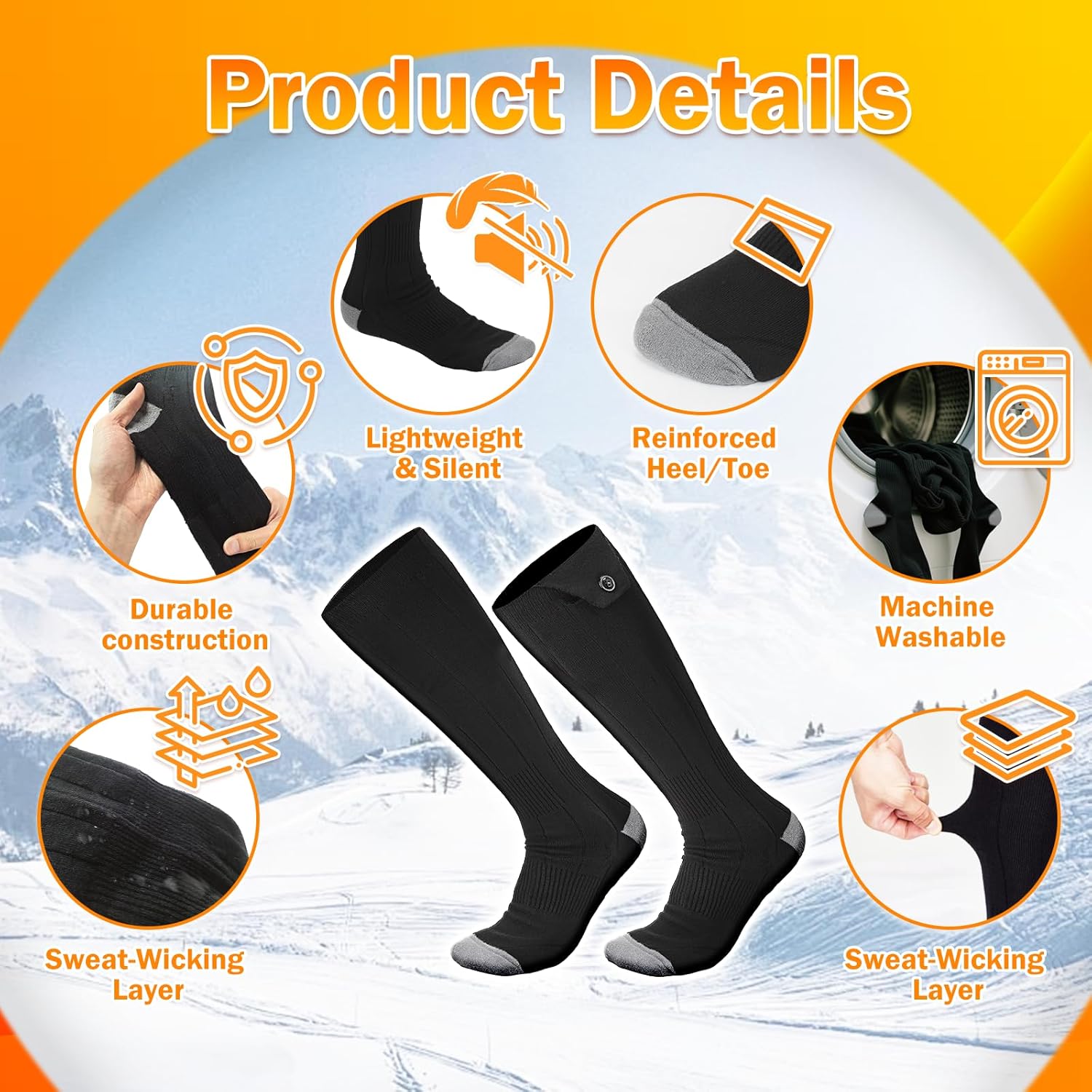 Heated Socks for Men Women with Rechargeable Battery Pack, Electric Heating Socks Washable Smart Control Winter Thermal Foot Warmers for Hunting Skiing Camping - Image 4