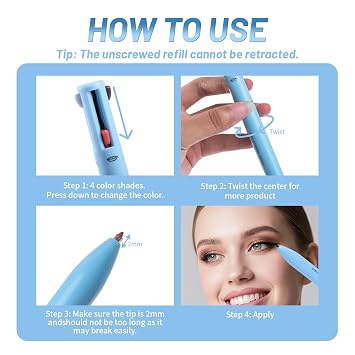 4 in 1 Multi-Functional Makeup Pen - 4 Colors All in One Makeup Pen,with Eyeliner Eyebrow Lip Liner Highlighter,Waterproof Long Lasting Touch Up Pencil