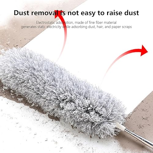 Miniatura 5 de Plumero de microfibra con poste de extensión (acero inoxidable) 110 pulgadas con cabezal flexible extensible para limpiar ventilador de techo alto,