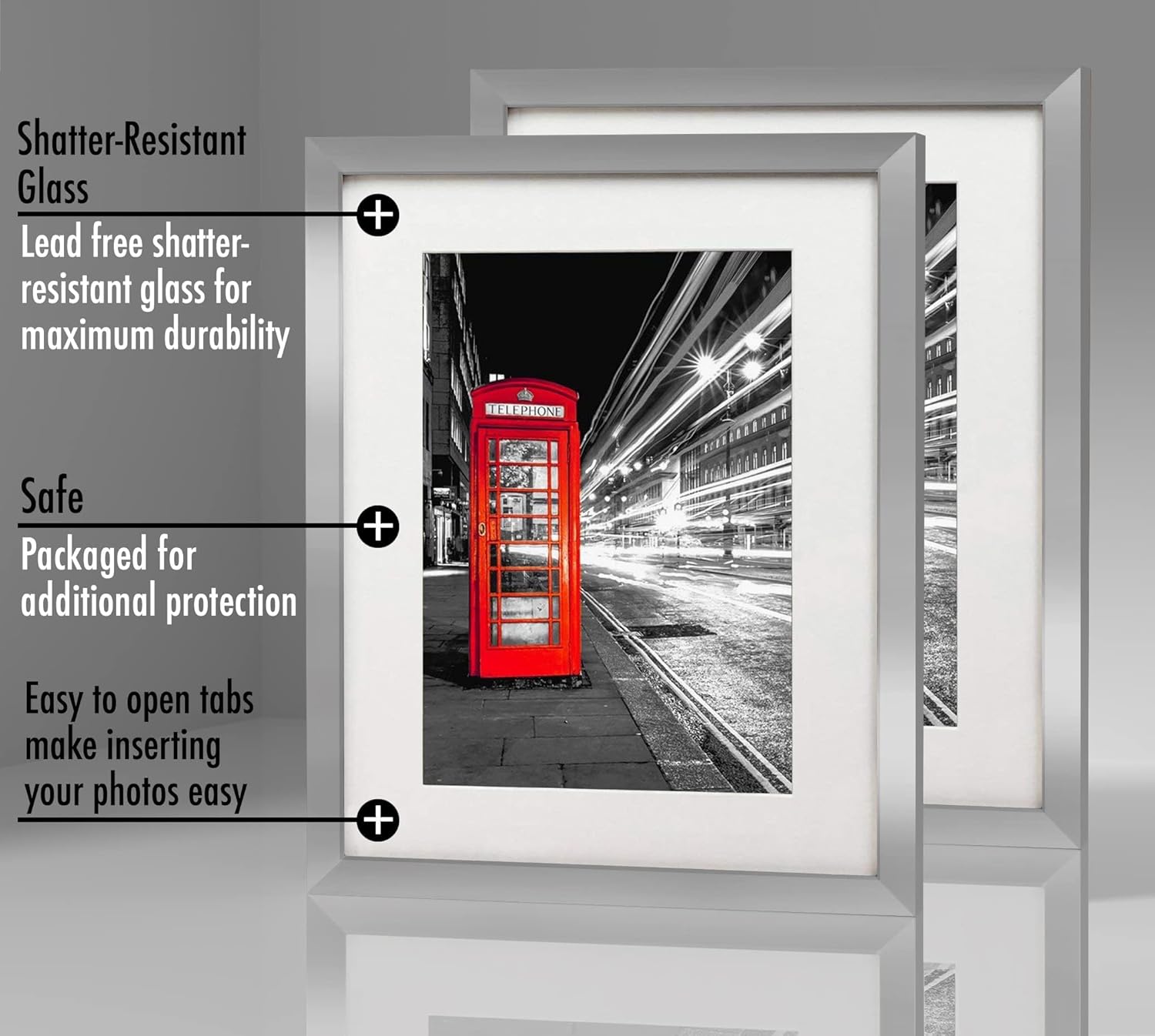 Americanflat 11x14 Picture Frame with Shatter-Resistant Glass - Set of 2 - Use as 8x10 Frame with Mat or Display 11x14 Photo Without Mat - Signature Collection - Picture Frames for Wall - Silver