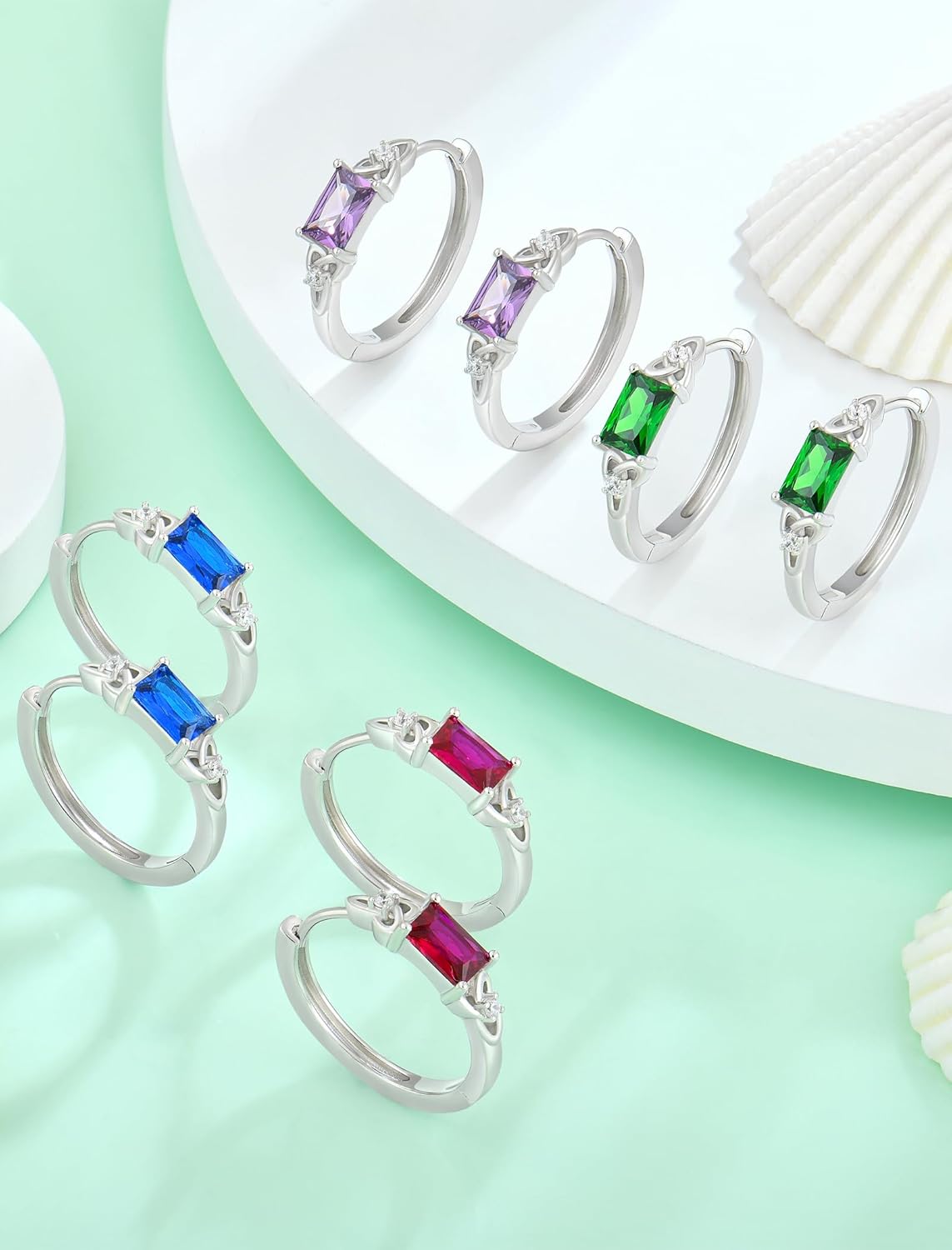 Celtic Knot Hoop Earrings for Women 925 Sterling Silver Square Huggie Earring Birthstone Jewelry - Image 4