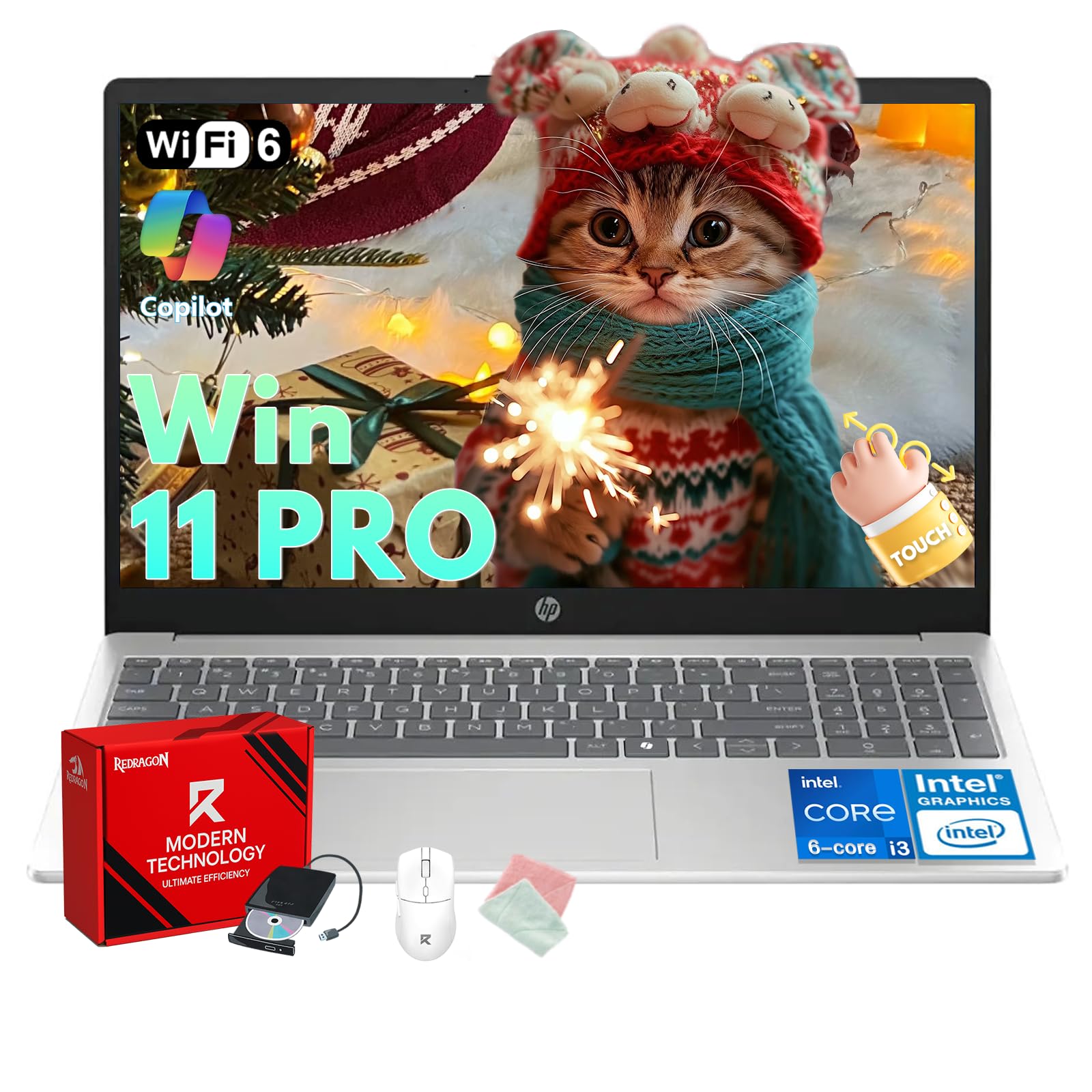 HP 15.6" Touchscreen Laptop Computer for Business & Student - Intel 13th Gen 6-Cores i3 (up to 4.5GHz), 32GB RAM, 1TB SSD, Wi-Fi 6, Ai Copilot, HD