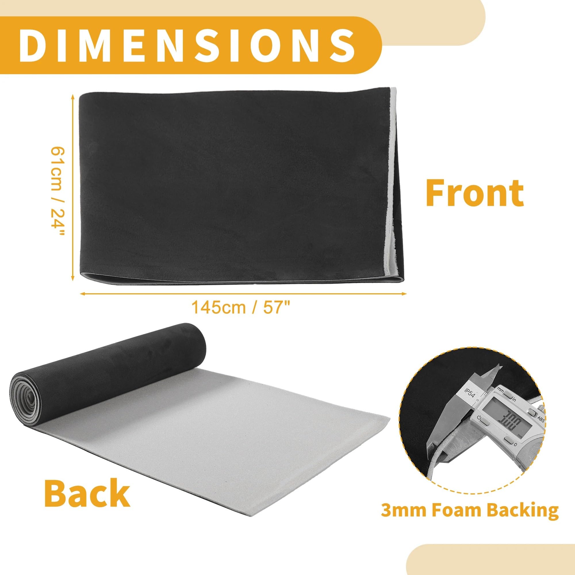 Tessuto per Rivestimento Tetto Auto Rivestimento Interno Tetto Auto in Pelle Scamosciata/Alcantara, Schiuma, Nero (Varie Misure)(193cmx145cm Black)