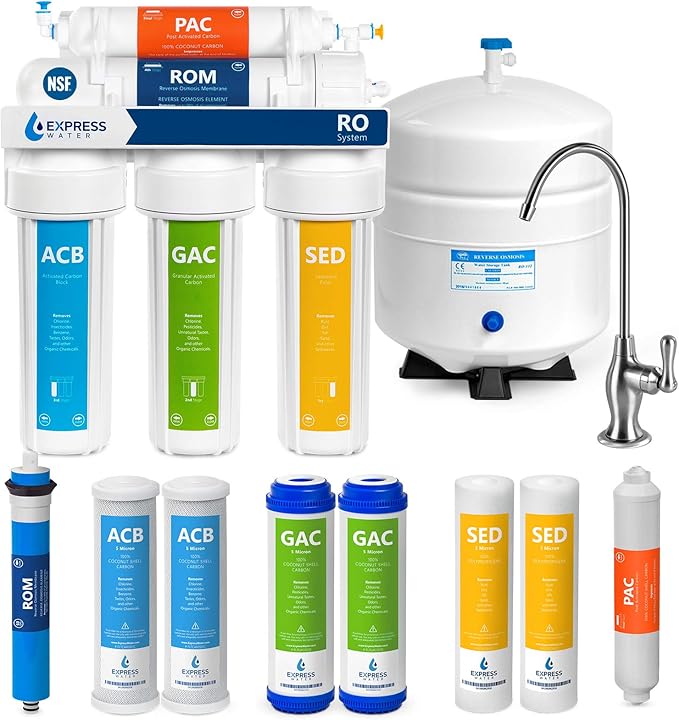 Amazon Com Express Water Ro5dx Reverse Osmosis Filtration Nsf Certified 5 Stage Ro System With Faucet And Tank Under Sink Water Plus 4 Filters 50 Gpd 14 X 15 X 5 White Home Improvement