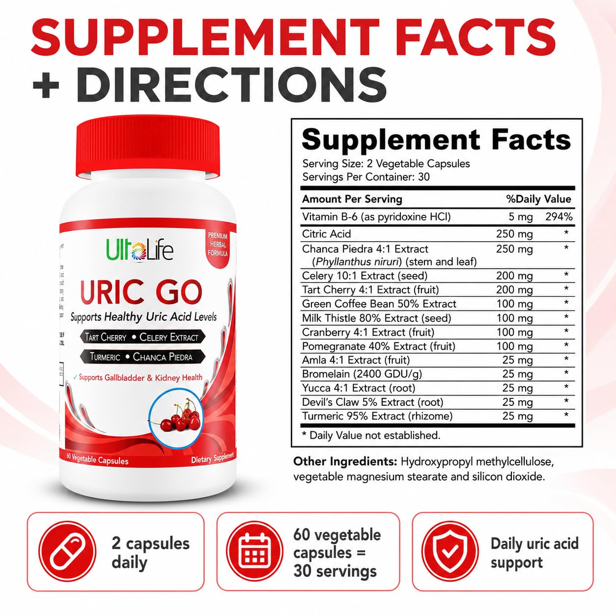 #1 URIC GO Uric Acid Cleanse Support Supplement for G.O.U.T - Natural Kidney Cleanse Detox Formula Chanca Piedra, Celery Seed, Tart Cherry, Cranberry, Pomegranate, Turmeric, Vegan Non-GMO 60 Capsules — Amazon image 7