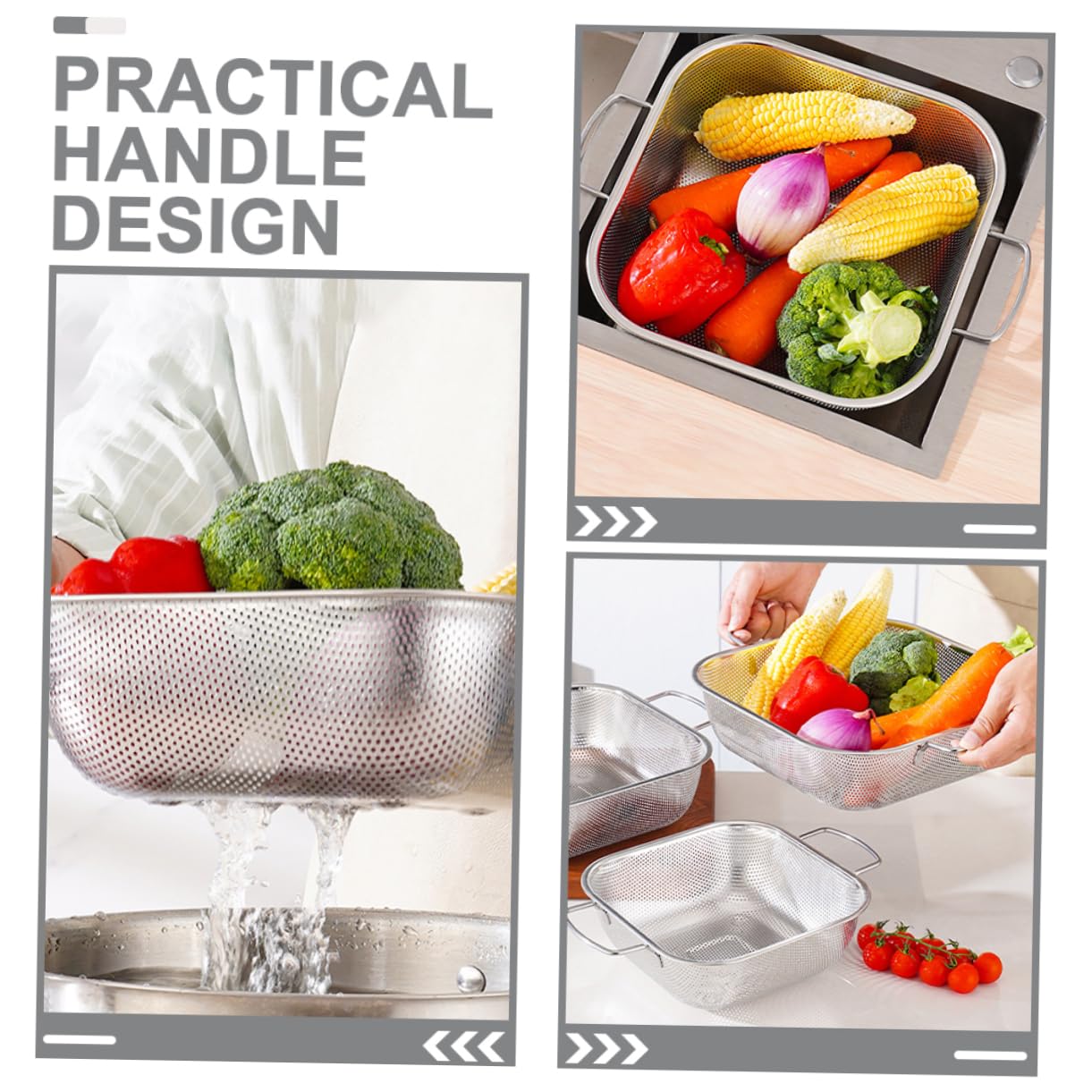 Colador Cuadrado de Acero Inoxidable con Doble Asa 1 Pieza | Plata, Vertido y Drenaje para Alimentos y Arroz, Diseño Simple y Práctico