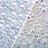 Vista 7 de 60g de perlas blancas de parte trasera plana con diamantes de imitación para manualidades, tamaño mixto de 3mm-10mm, color AB, redondas, mitad