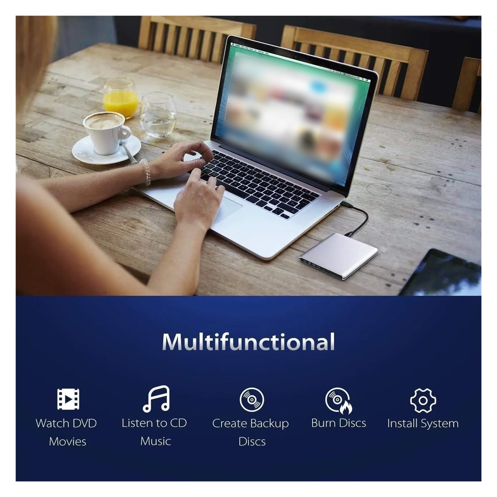 Unità Blu-Ray Esterna 4K Ultra Sottile - Masterizzatore 3D USB 3.0 Lettore Di Masterizzazione CD/DVD Archiviazione e backup dei dati