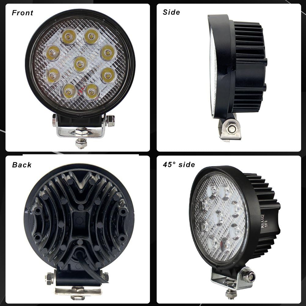 Voltage Automotive LED Pods Spot Flood Light 4" 27W Round Work Light 6000K for Tractor Bulldozer UTV Golf Cart Boat Off Road Truck Jeep SUV ATV (2x Spot Lights)