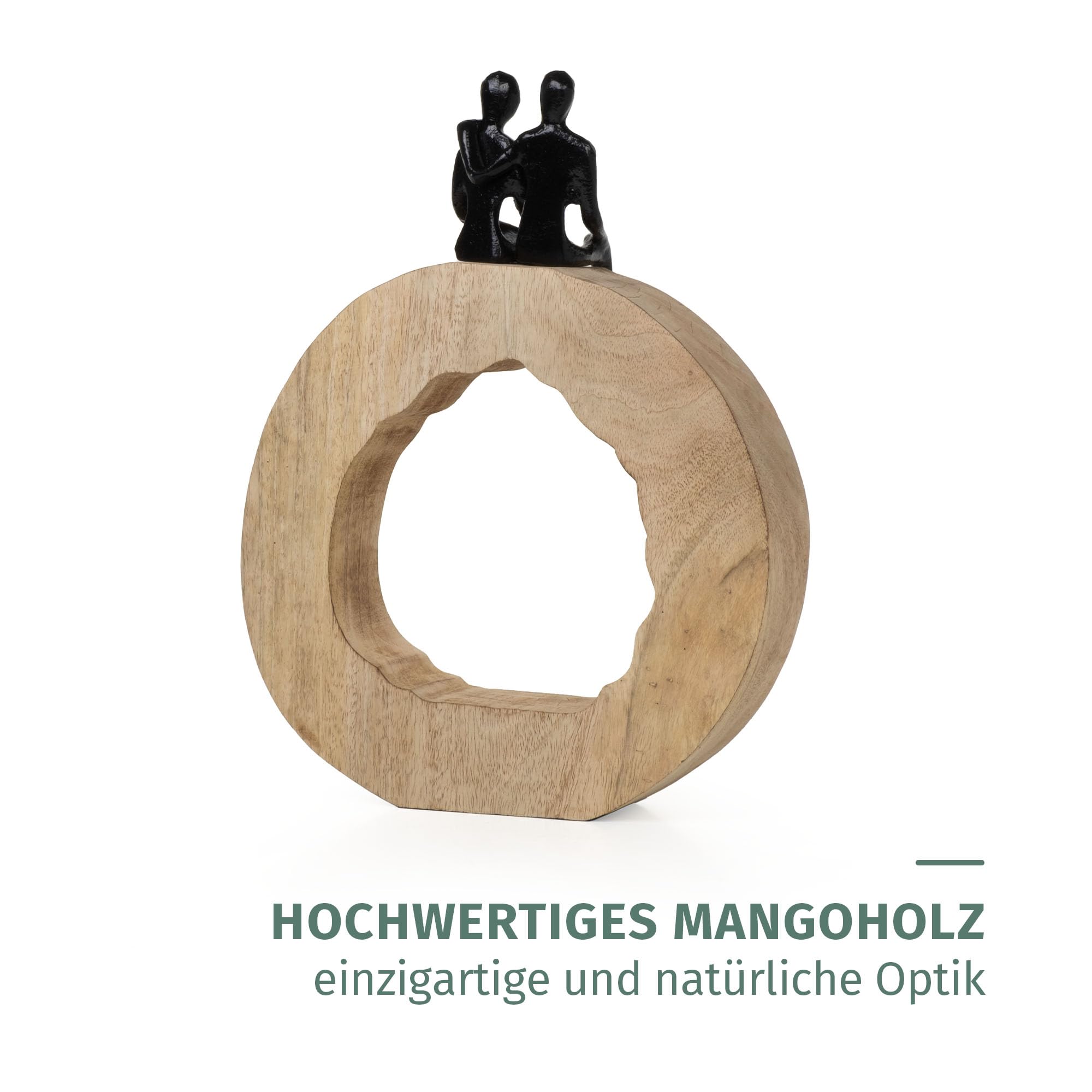 Moritz Figurka dekoracyjna Be Together czarna 36 cm z drewna mango i aluminium rzeźba z dwoma osobami symbol miłości bliskości i spójności nowoczesna dekoracja rękodzieło pomysł na prezent unikat