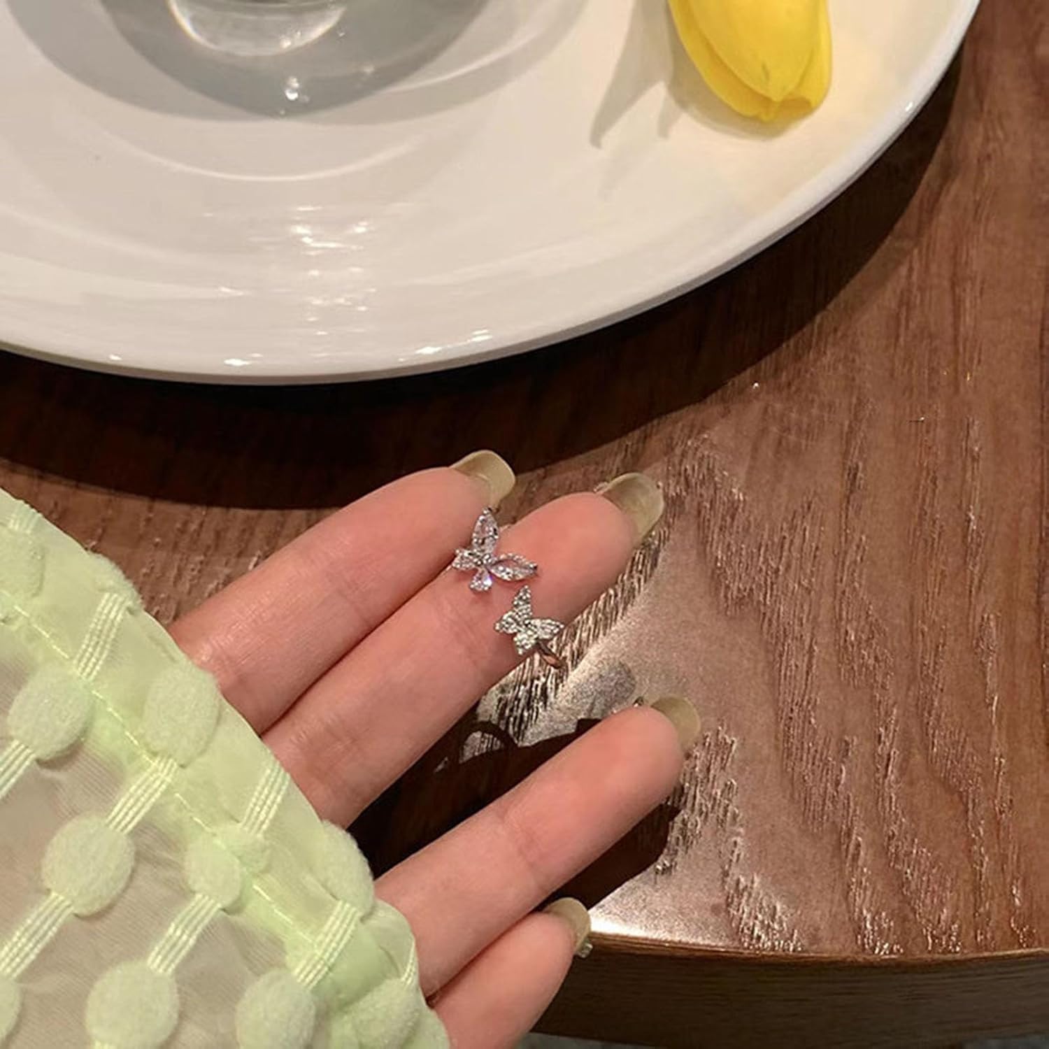 Silver Double Butterfly Ring for Women Dainty Cubic Zirconia Open Butterfly Finger Ring Adjustable Rhinestone Double Butterfly Knuckle Ring for Women - Image 4