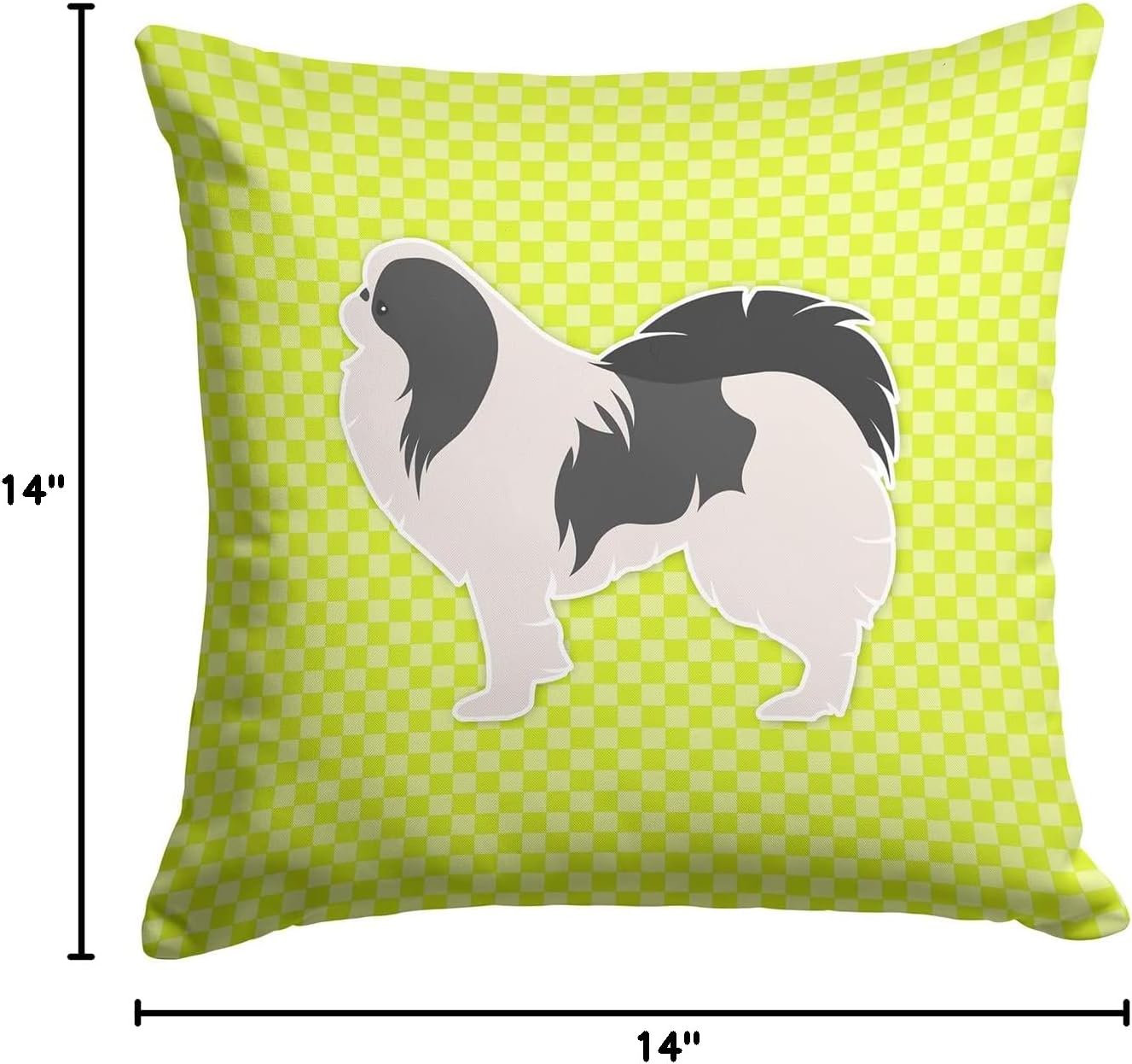 Caroline's Treasures BB3837PW1414 Japanese Chin Checkerboard Green Fabric Decorative Pillow Machine Washable, Indoor Outdoor Decorative Pillow for Couch, Bed or Patio, 14Hx14W