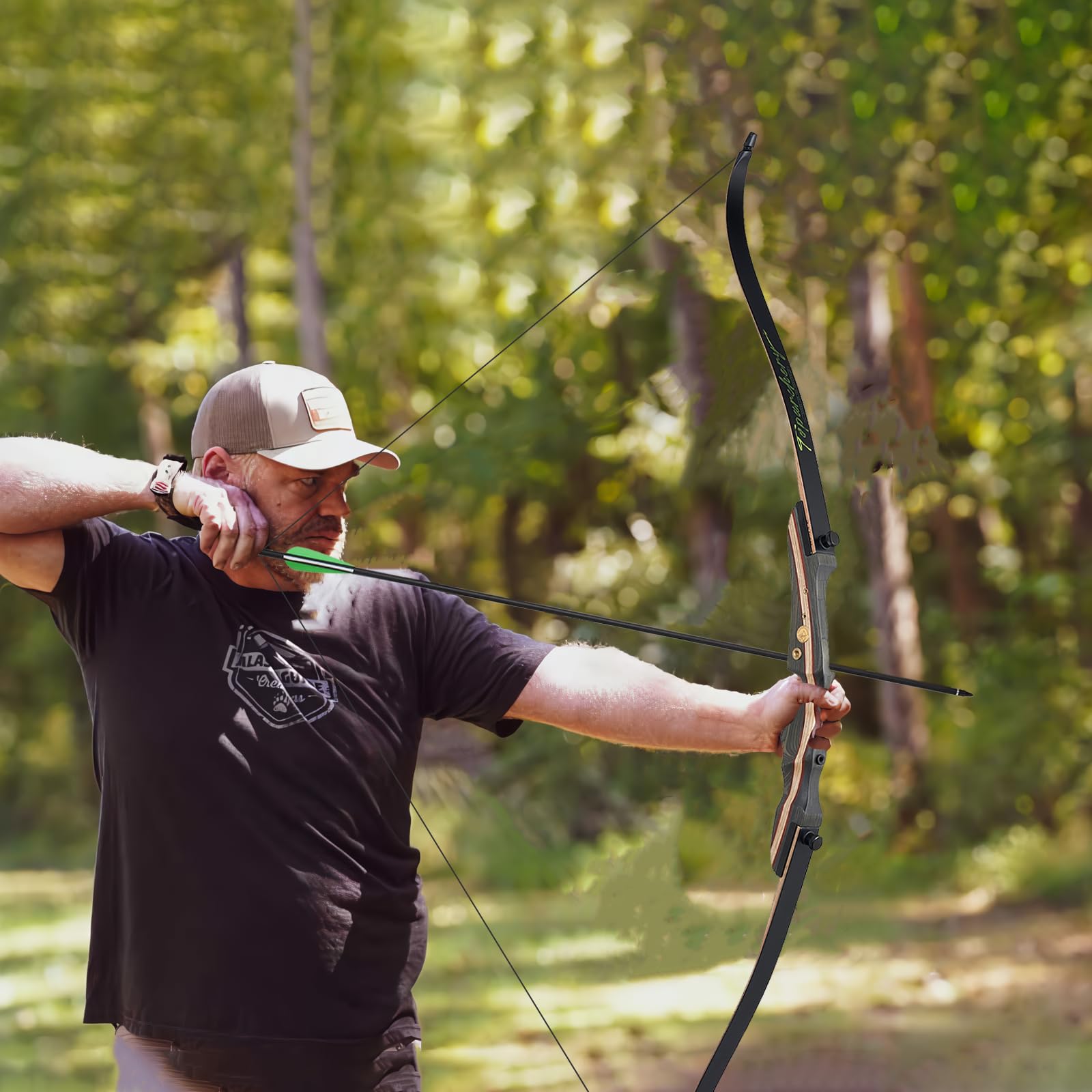 TOPARCHERY Recurve Bogen 62" Bogenschießen Takedown Hunting Recurve Bow für Erwachsene 20-50lbs Holzbogen Longbogen jagdbogen mit Stringer Rechte Hand