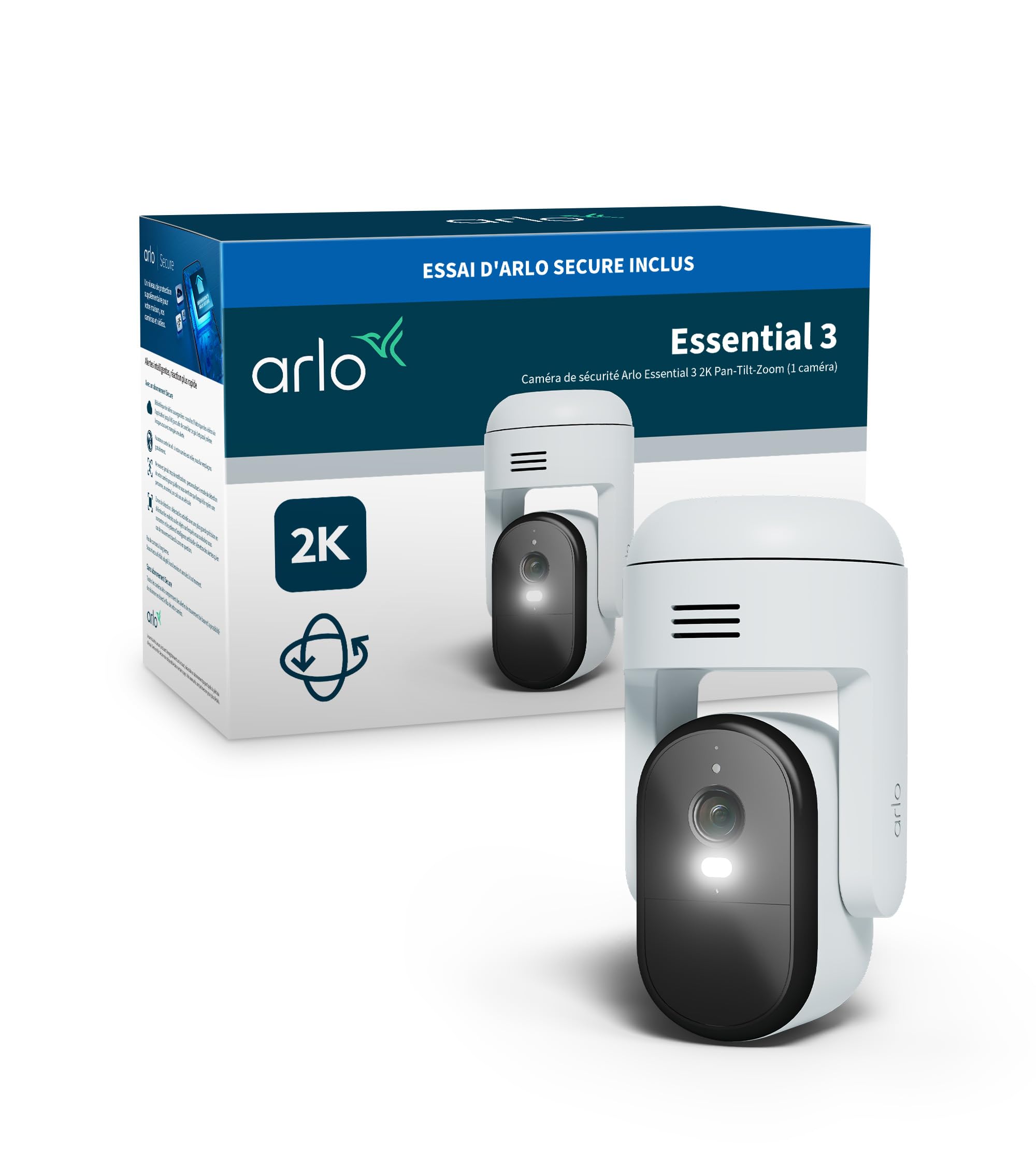 Caméra Arlo Essential 3 2K Pan-Tilt-Zoom de surveillance connectée individuelle