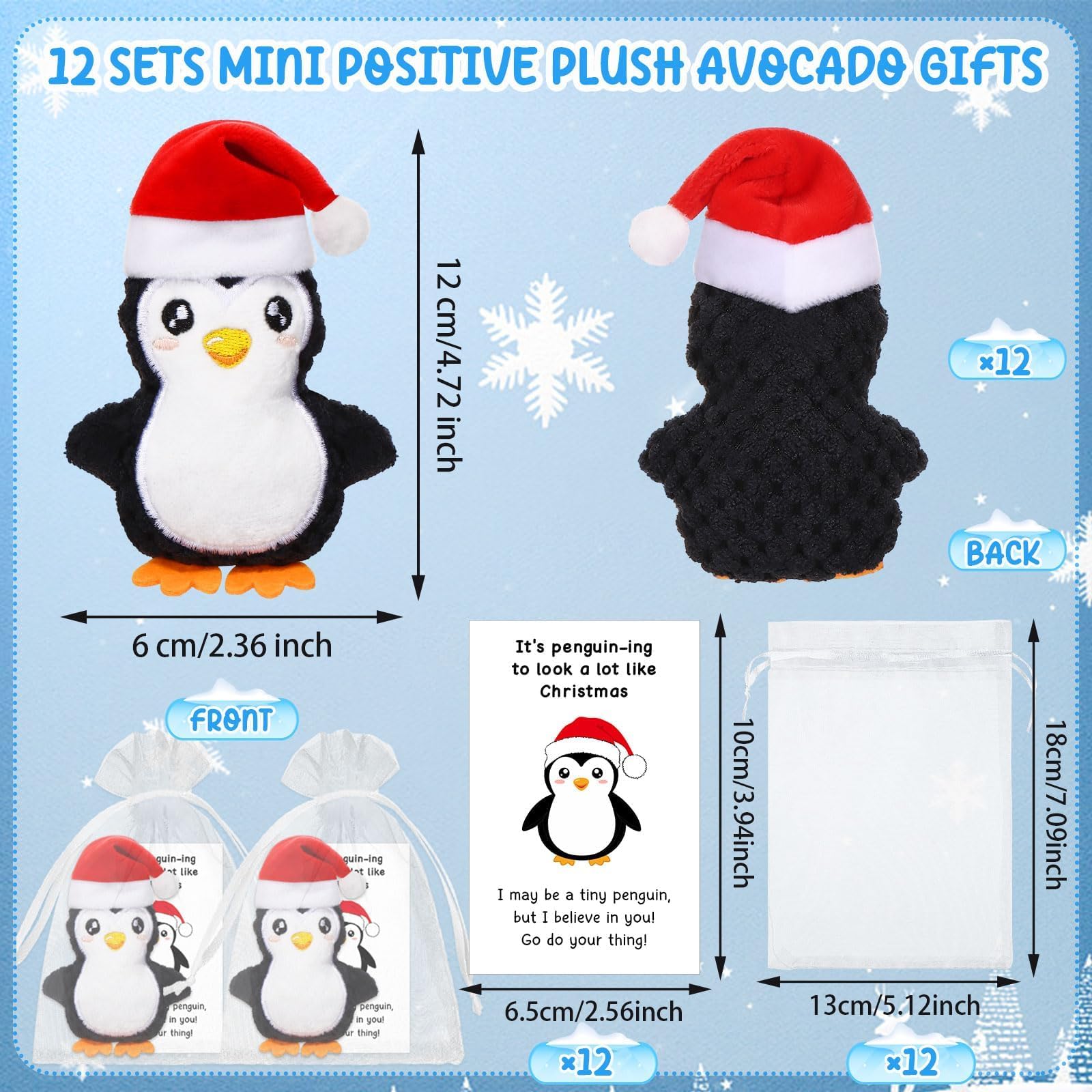 12 Sets Christmas Mini Penguin Gifts Set Christmas Inspirational Gifts Emotional Positive Support Appreciation Penguin Animals Employee Appreciation Gift Cute Emotional Gift for Staff Worker - Image 2