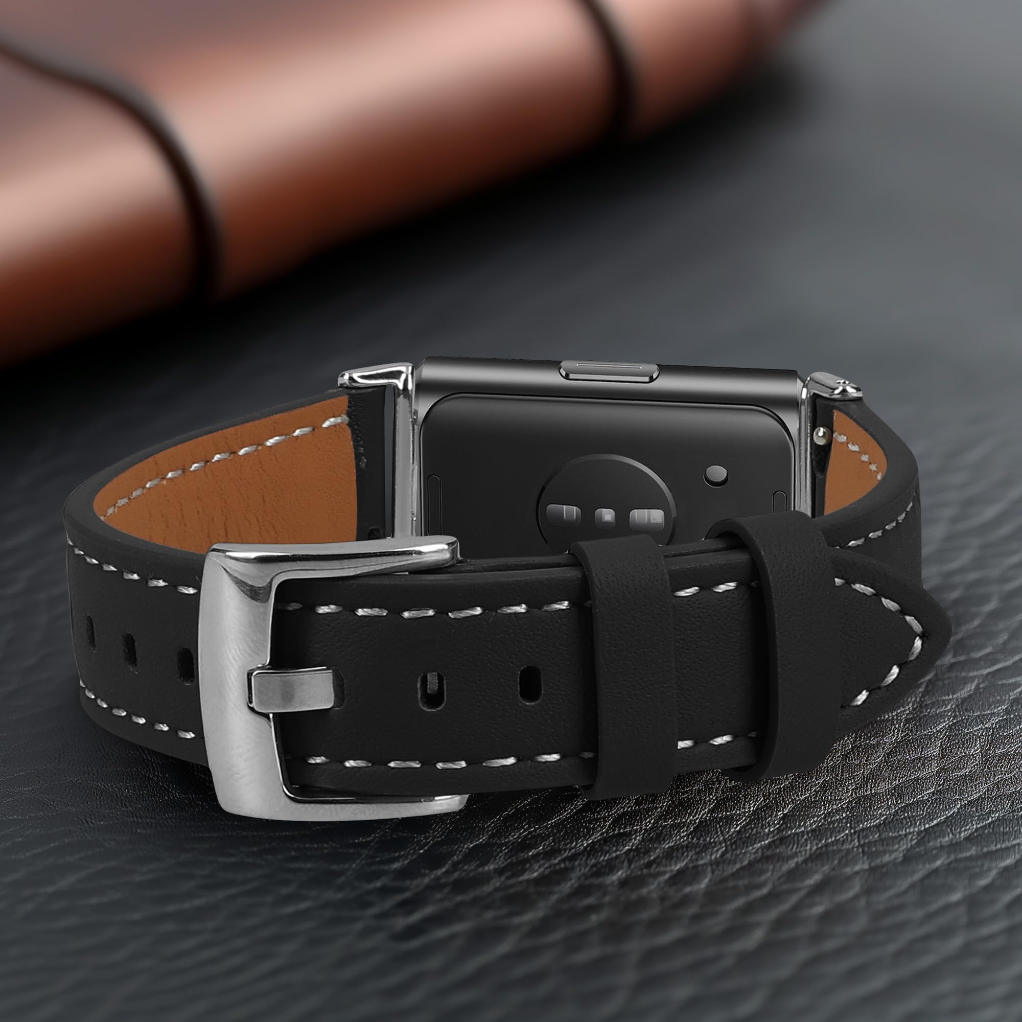 kwmobile Pasek do zegarka z prawdziwej skóry kompatybilny z Huawei Band 11 / Band 11 Pro – pasek wymienny do fitness trackera – pasek do smartwatcha – czarny