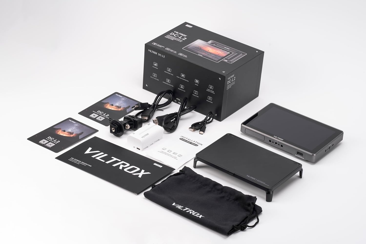 VILTROX DC-L2 7-inch Touchscreen Camera Monitor, 4K SDI&HDMI Signal in/Out, Video Field Monitor with Detachable Sunshade Hood, Parade Waveform, Vectorscope, Histogram, 3D LUT, Peak Assist, Black