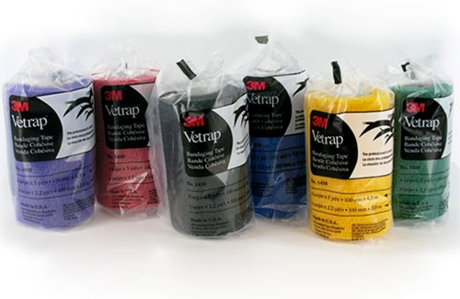 Vetrap 3M Bandage. Pack x 6 Assorted Colours. Purple, Blue, Yellow, Green, Red, Black