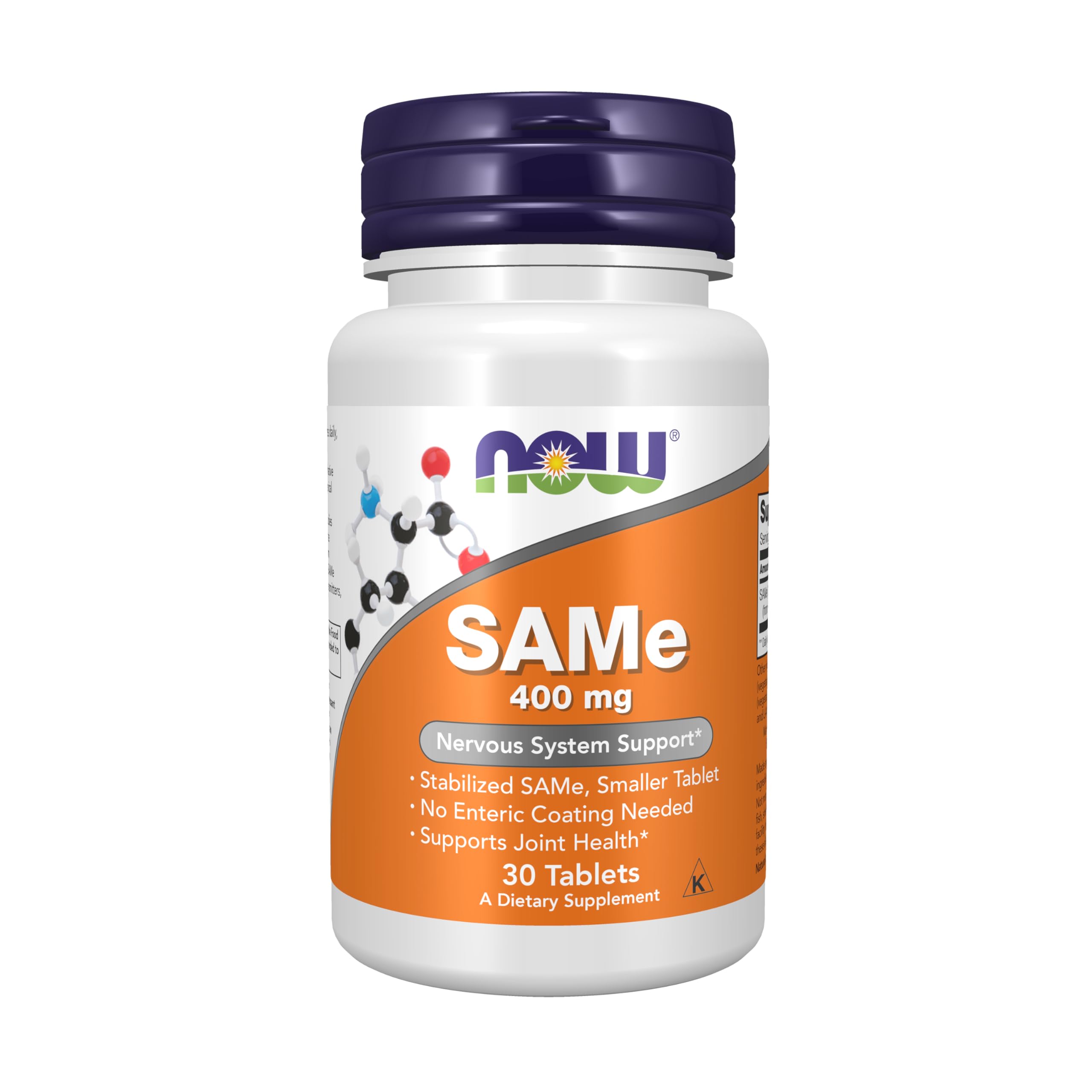 NOW Foods Supplements, SAMe (S-Adenosyl-L-Methionine) 400 mg, Nervous System Support*, 30 Tablets