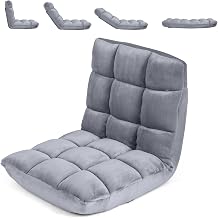 COSTWAY Floor Chair, 14 Positions Adjustable Floor Gaming Chair | Back Support, Flannel Fabric, Folding Floor Seating Lounger for Adults & Kids, Living Room Grey