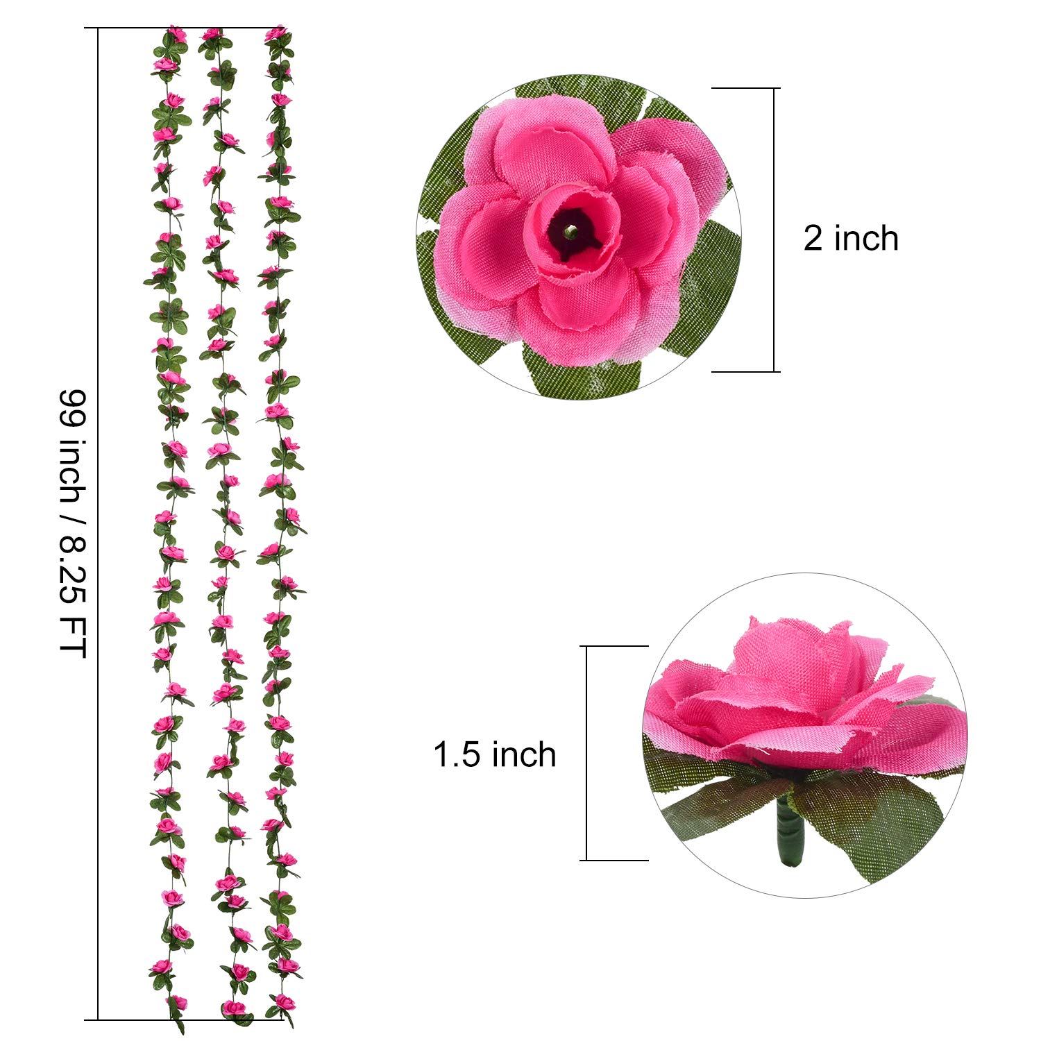 DearHouse 4 Pack Fake Rose Vine Flowers Plants Artificial Flower Hanging Rose Ivy Garland Home Wedding Party Office Garden Craft Art Décor Rose red, 33 FT 2
