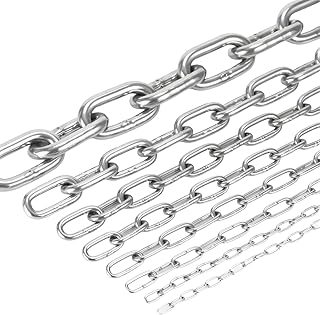 Metal Utility Chain, 304 Stainless Steel Safety Chains Clothesline Hardware Long Link Chain Rings Heavy Duty Coil Chain for Hanging Pulling Towing (2mm/5ft)