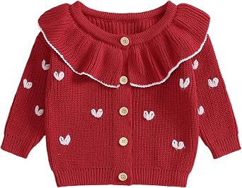 Toddler Baby Girl Sweater Cardigan Flower Embroidery Button Up Knitted Jumpers Pullovers Infant Winter Chunky Knitwear