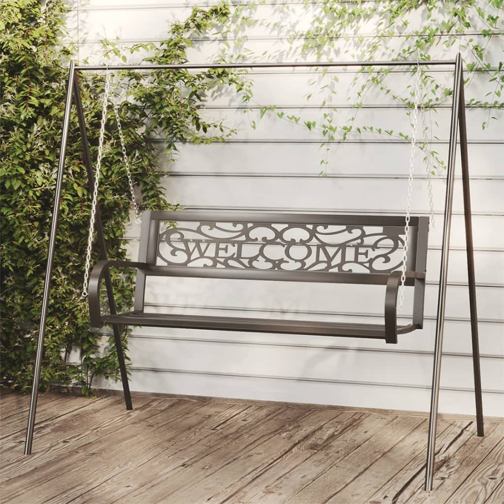Genérico Banco balancín de jardín 125 cm Acero y plástico Negro,Asientos de Exterior,Bancos de jardín-317143