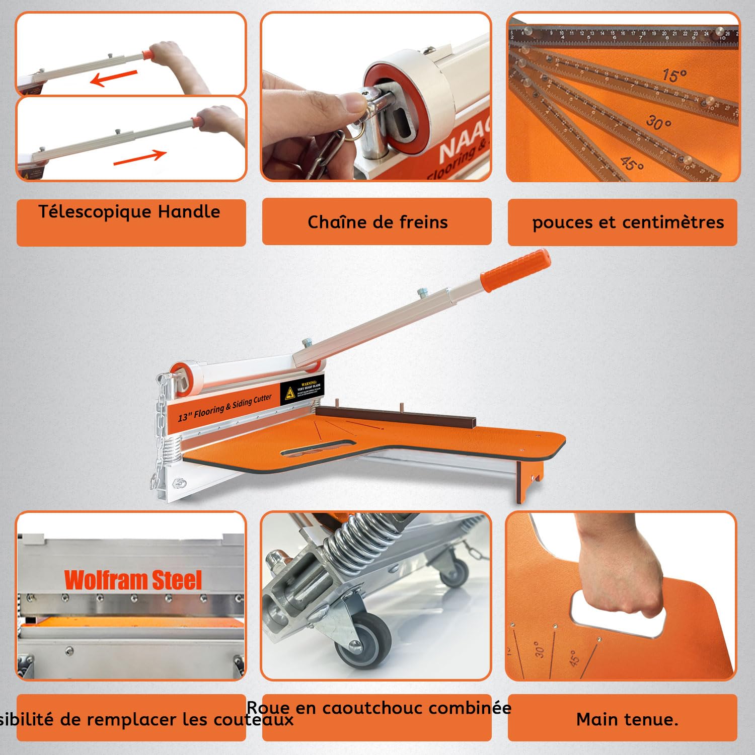 Zozen coupe parquet,découpage laminaire 310mm avec roues - angle de coupe et longueur d'une étape, outils de plancher - découpage laminaire à base de vinyle, bois technique, LVP/T, VCT, SPC, WPC.
