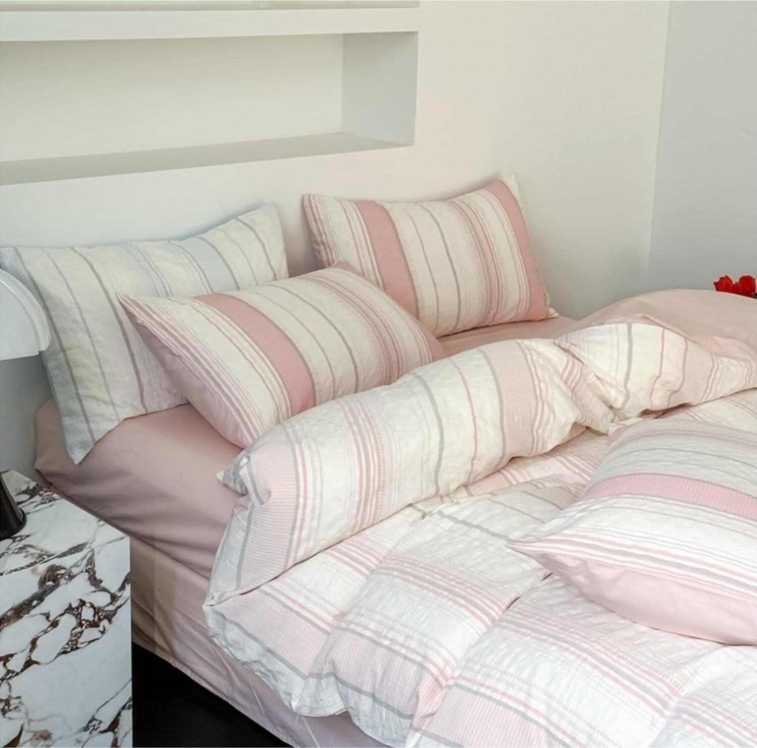 Lenzuola Moderno Set Lenzuola in Cotone Set Lenzuola in Cotone 4 Pezzi Set Lenzuola Semplici Jacquard Set Lenzuola Morbide E Moderne Set Lenzuola(Pink,2m)